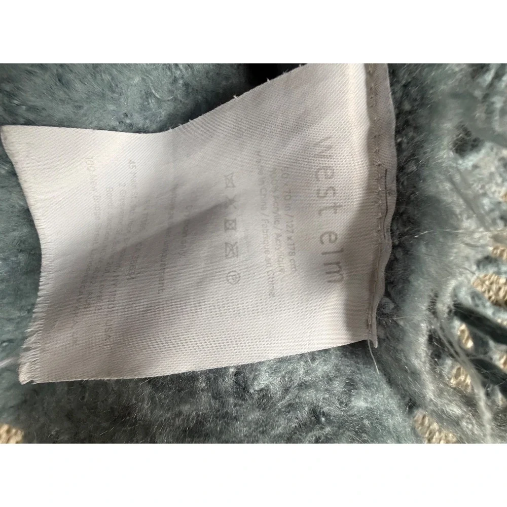 West Elm Dusty Blue Brushed Acrylic Throw Blanket with Fringe 50x70